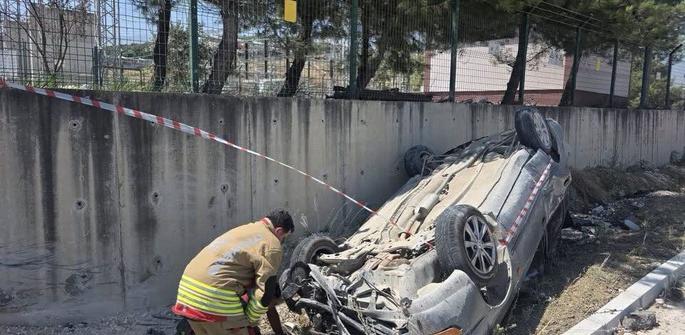 Dikmece’de takla atan otomobilin sürücüsü yaralandı